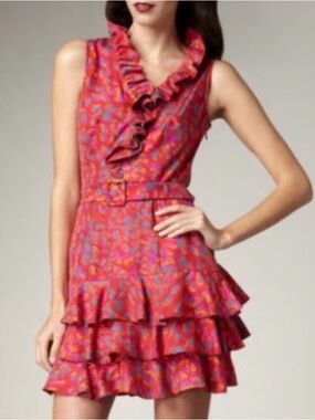 Rachel Zoe Sleeveless Pink Orange Ruffle Tiered Dress